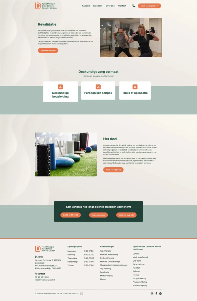 Website Desktop - Fysiotherapie Duindam en van der Linden